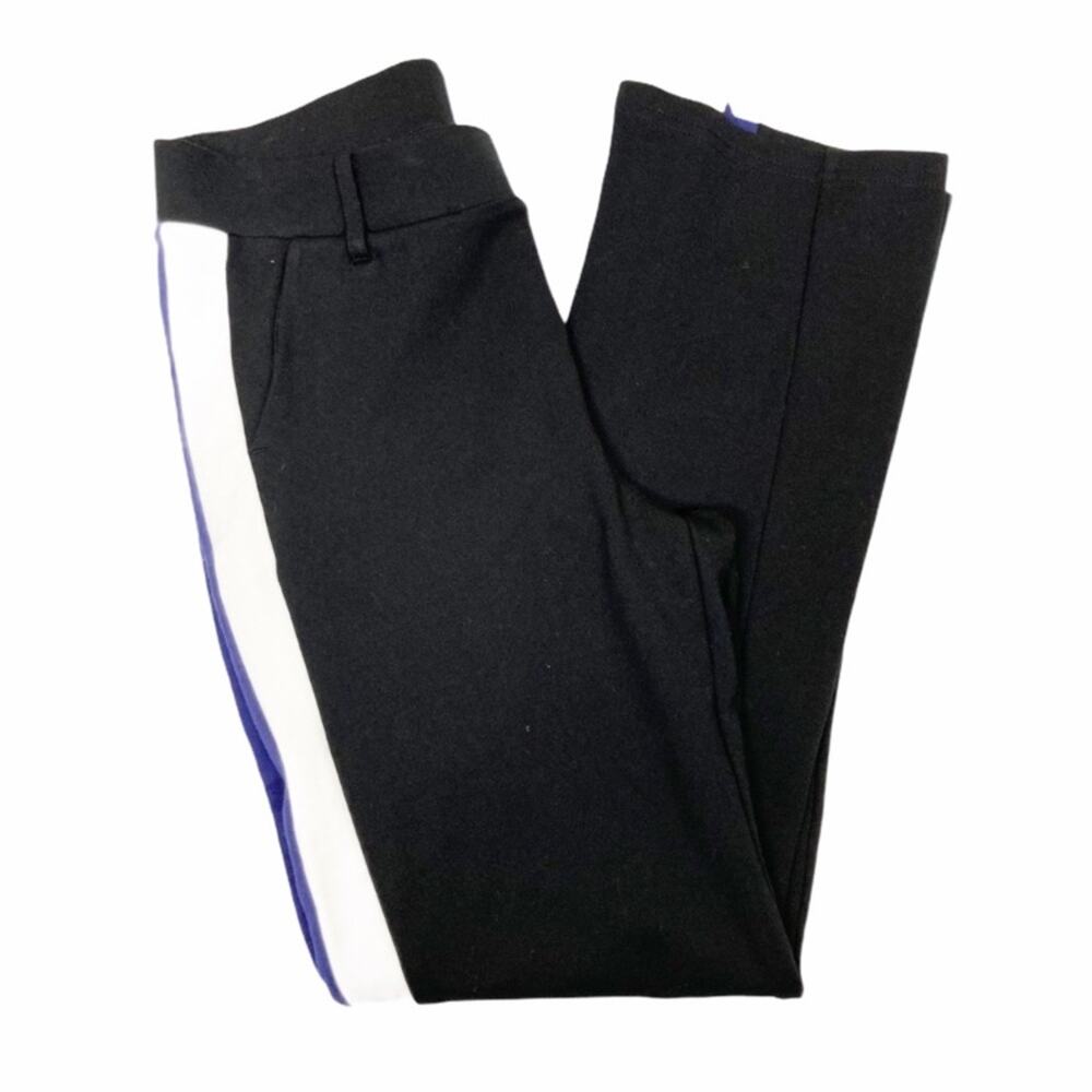 HUE Black Leggings White Blue Stripe Sz M